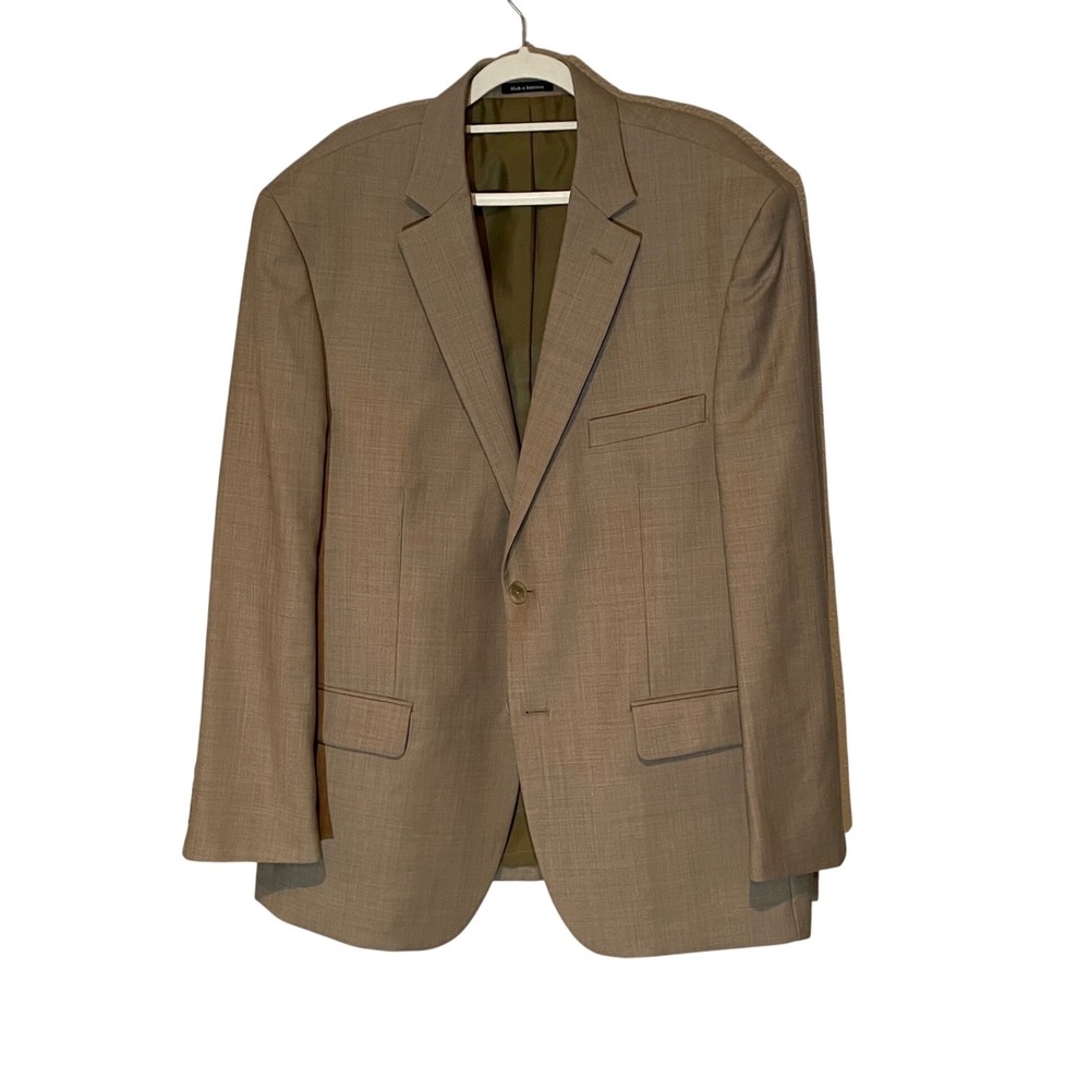 Pronto‎ Uomo Mens 44 Regular Tan Khaki 100% Wool 2 Button Suit Jacket Blazer